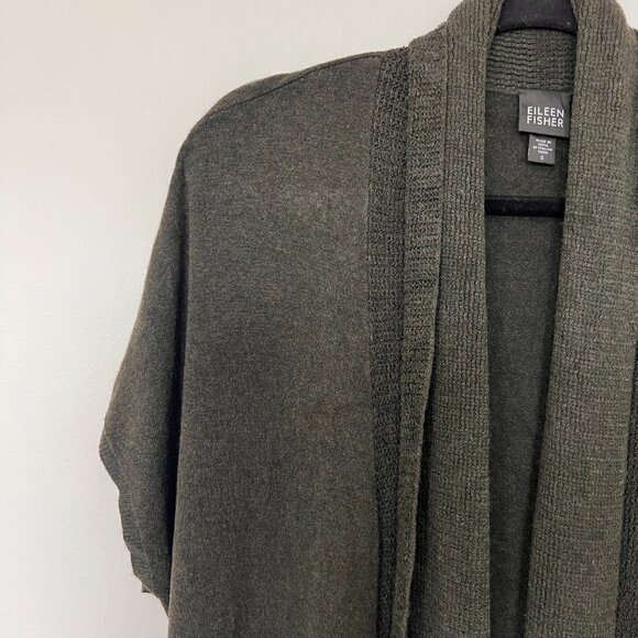 Eileen Fisher Open Front Knit Cardigan Olive Green Sz S Small - Picture 4 of 9